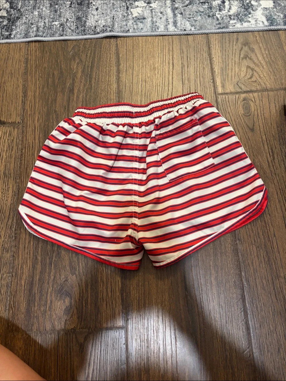 Kortni Jeane Red and White Striped Kids Swim Trunks
